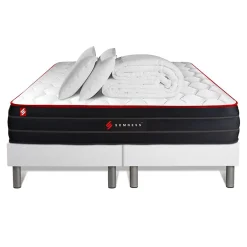 Somness Pack sommier tapissier matelas Ressorts ensachés et mémoire de forme avec couette et oreillers