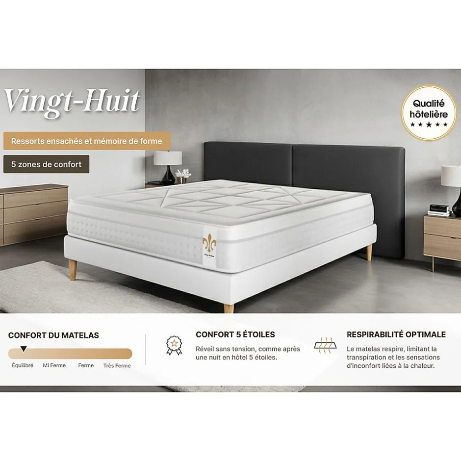 Litier Deluxe Pack sommier tapissier matelas Ressorts ensachés et mémoire de forme avec couette et oreillers