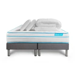 Bodycare Pack sommier tapissier matelas Ressorts ensachés et mémoire de forme avec couette et oreillers
