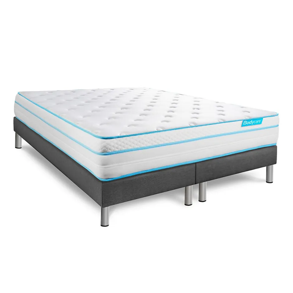 Bodycare Pack sommier tapissier matelas Ressorts ensachés et mémoire de forme avec couette et oreillers