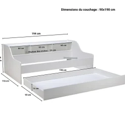 Weber PALMA Lit enfant contemporain mélaminé blanc - l 90 x L 190 cm Best