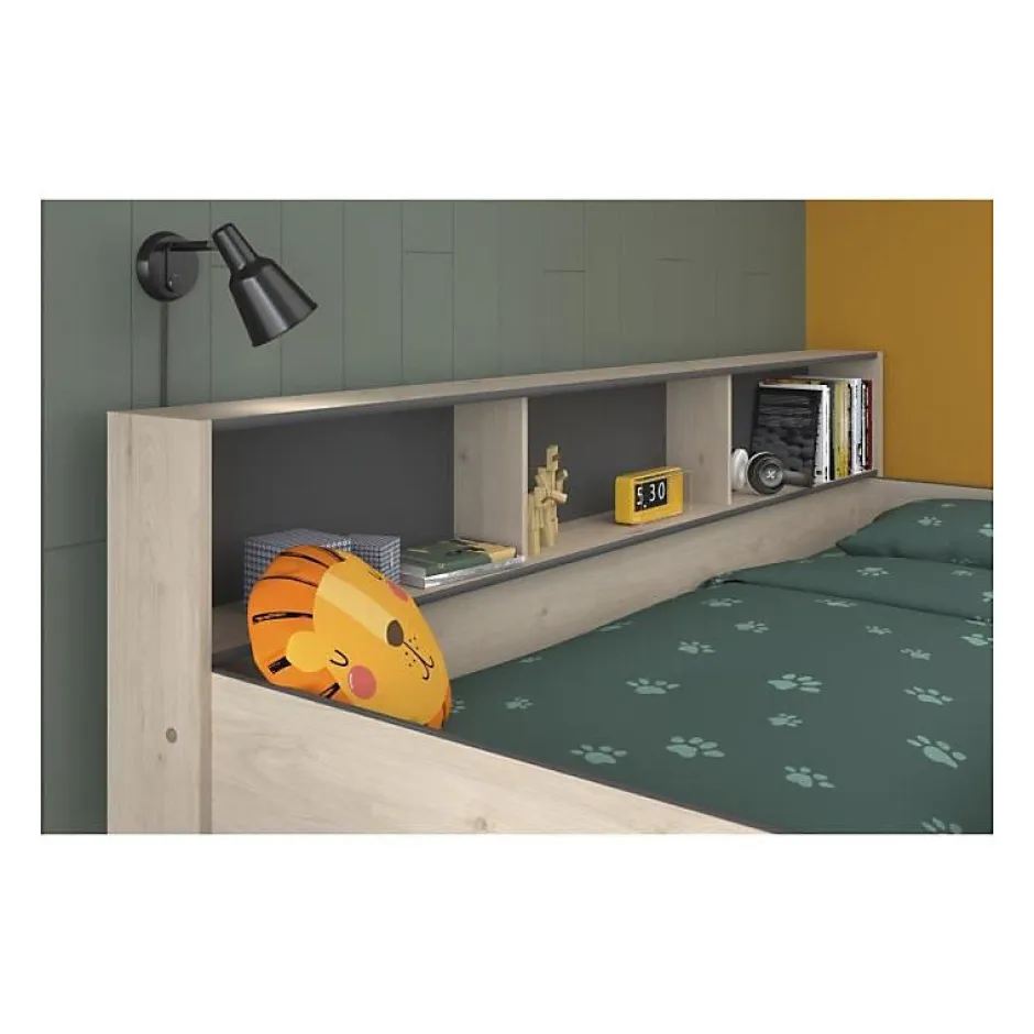 Parisot Lits superposes enfant - Decor Chene Jackson et Gris Ombre - Sommiers inclus - 2 x 90 x 200 cm - JIM