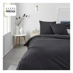 Todays Tools Parrure de lit TODAY Prestige - 240 x 260 cm - 2 personnes - 100% Percale Finition dentelle - Fusain Best