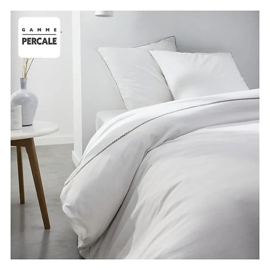 Todays Tools Parrure de lit TODAY Prestige - 220 x 240 cm - 2 personnes - 100% Percale Finition dentelle - Craie New