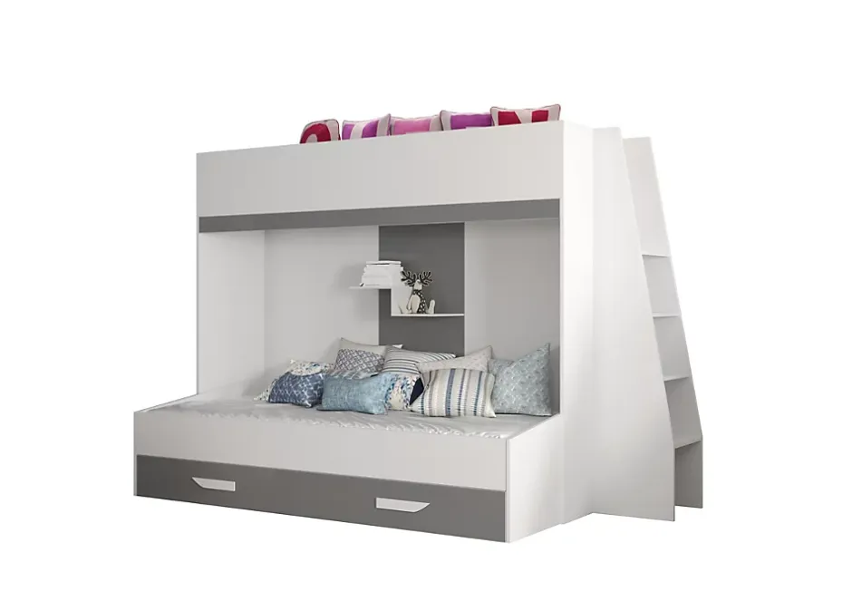 Abiks Meble PARTY 17 Lit superposé 247/165/135 (blanc/gris) New