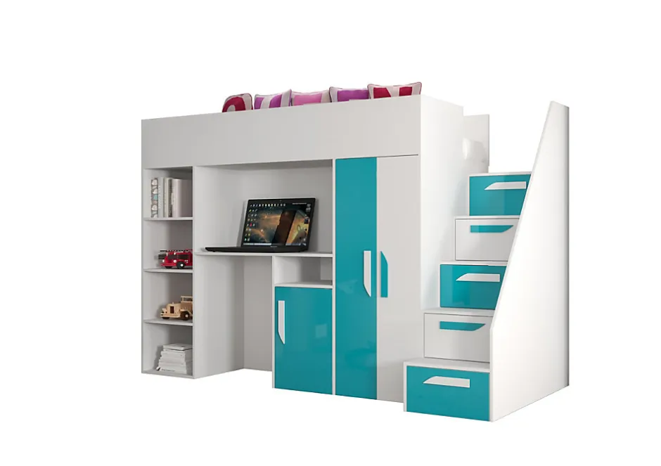 Enfant Abiks Meble PARTY 14 Lit superposé 247/165/120 (blanc/turquoise)