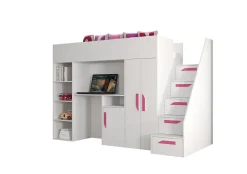Enfant Abiks Meble PARTY 14 Lit superposé 247/165/120 (blanc/blanc/rose)