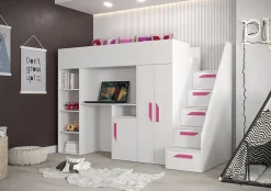 Enfant Abiks Meble PARTY 14 Lit superposé 247/165/120 (blanc/blanc/rose)