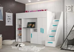 Enfant Abiks Meble PARTY 14 Lit superposé 247/165/120 (blanc/blanc/turquoise)