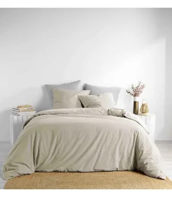 Douceur D'Intérieur PARURE 3 P. 240 x 220 CM COTON LAVE UNI 57 FILS LINETTE LIN - 220x240cm - Lin