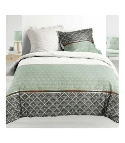 Douceur D'Intérieur PARURE 3 P. 240 x 220 CM PERCALE IMP. 78 FILS ALLOVER BELOR - 220x240cm - Vert kaki