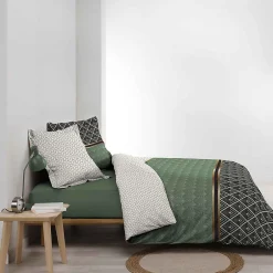 Douceur D'Intérieur PARURE 3 P. 240 x 220 CM PERCALE IMP. 78 FILS ALLOVER BELOR - 220x240cm - Vert kaki