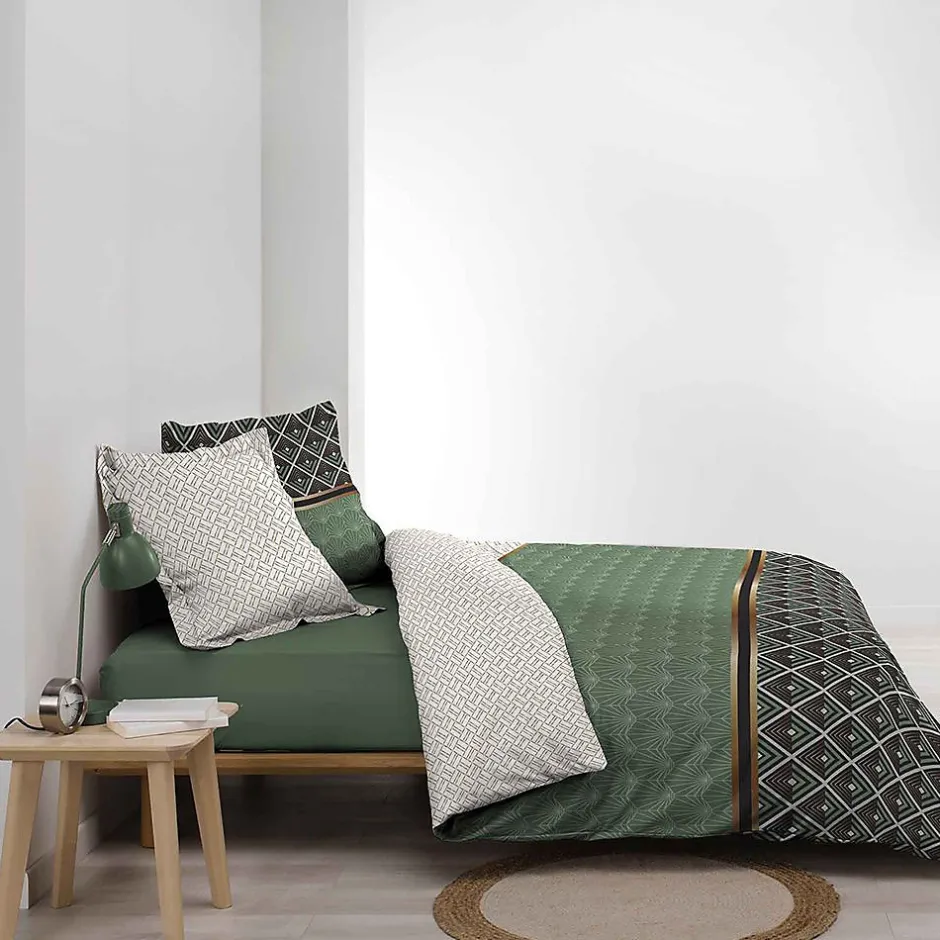 Douceur D'Intérieur PARURE 3 P. 240 x 220 CM PERCALE IMP. 78 FILS ALLOVER BELOR - 220x240cm - Vert kaki