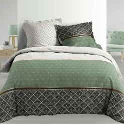 Douceur D'Intérieur PARURE 3 P. 240 x 220 CM PERCALE IMP. 78 FILS ALLOVER BELOR - 220x240cm - Vert kaki