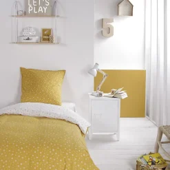 Today Parure de couette 140 x 200 "Happy Stella" Réversible 100% Coton / 57 Fils/cm² - Jaune Online