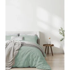 Sleep Retreat Parure de couette "Drift" pur coton teint lavé 57 fils/cm² toutes dimensions - Vert - Parure de couette 240 x 220 cm + 2 Taies d'o Discount