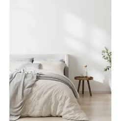 Sleep Retreat Parure de couette "Drift" pur coton teint lavé 57 fils/cm² toutes dimensions - Ecru - Parure de couette 260 x 240 cm + 2 Taies d'o