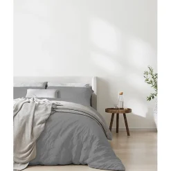 Sleep Retreat Parure de couette "Drift" pur coton teint lavé 57 fils/cm² toutes dimensions - Gris clair - Parure de couette 240 x 220 cm + 2 Tai Sale