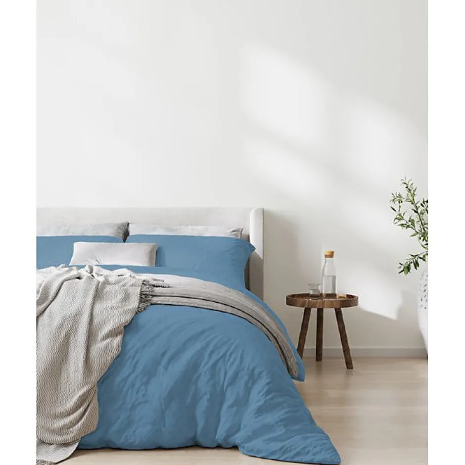 Sleep Retreat Parure de couette "Drift" pur coton teint lavé 57 fils/cm² toutes dimensions - Bleu Tendre - Parure de couette 240 x 220 cm + 2 Ta Discount