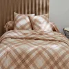 Tradilinge Parure de couette en flanelle au look graphique (260x240 cm - Beige foncé)