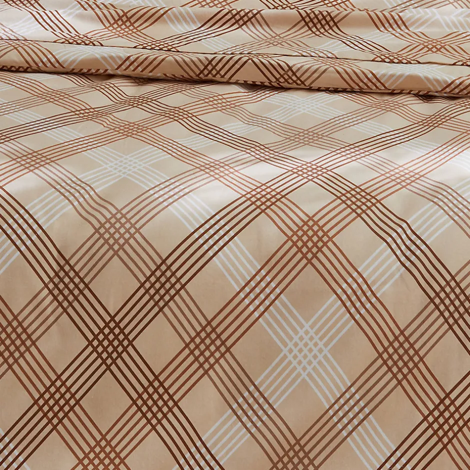 Tradilinge Parure de couette en flanelle au look graphique (260x240 cm - Beige foncé)