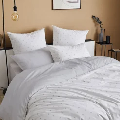 Tradilinge Parure de couette en percale de coton au style géométrique (200x200 cm - Gris clair)