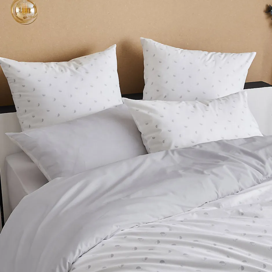 Tradilinge Parure de couette en percale de coton au style géométrique (200x200 cm - Gris clair)