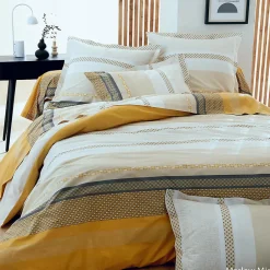 Tradilinge Parure de couette en percale de coton au style ethnique chic (140x200cm - Jaune)