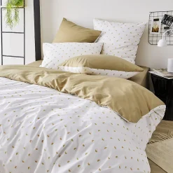 Tradilinge Parure de couette en percale de coton au style géométrique (140x200 cm - Beige)