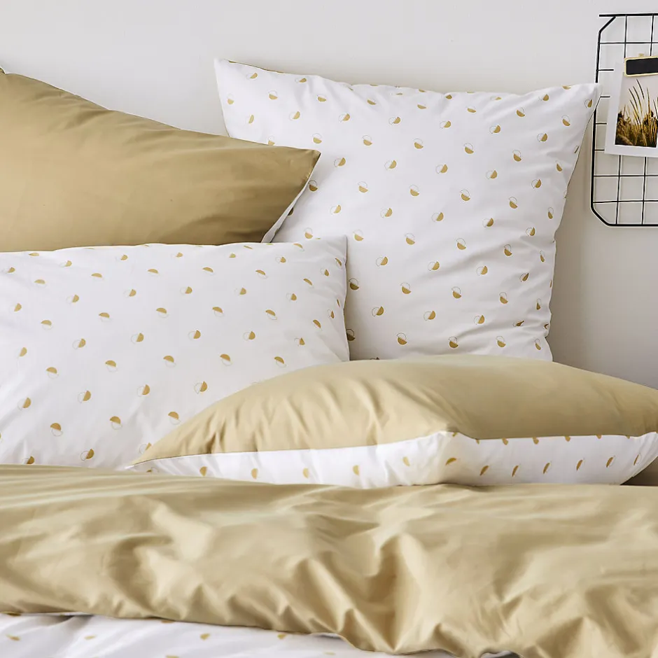 Tradilinge Parure de couette en percale de coton au style géométrique (140x200 cm - Beige)