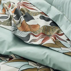 Tradilinge Parure de couette en percale de coton esprit nature (240x220 cm - Vert) New
