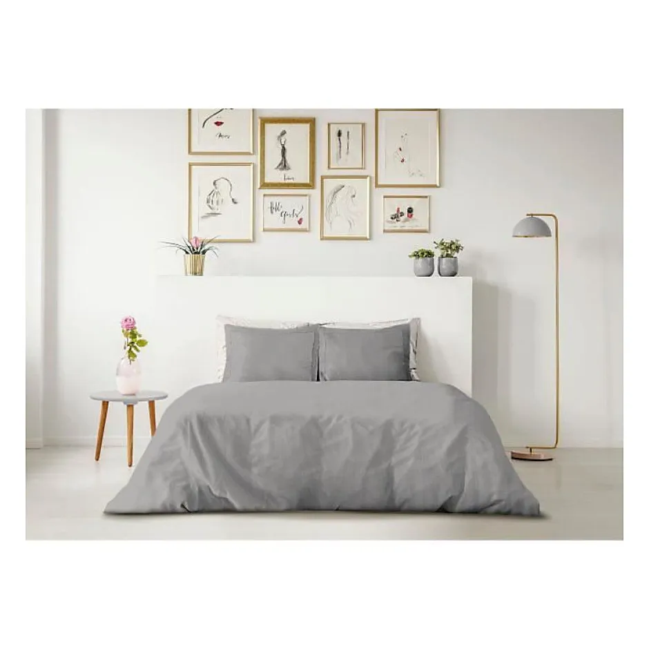 Lovely Home PARURE DE COUETTE - 240x260 cm - 100% COTON - GRIS CLAIR Online