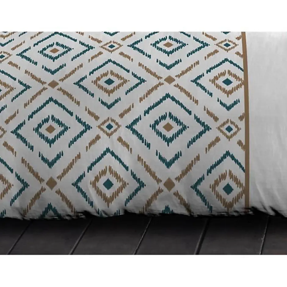 Home Linge Passion Parure de couette Microfibre ETHNO 220x240cm et 2 taies d'oreillers 63x63cm Bleu Canard