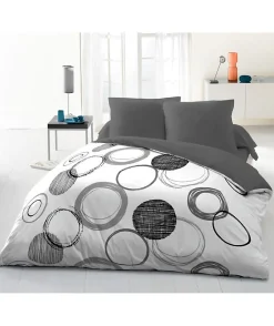 Home Linge Passion Parure de couette microfibre Audace - 1 housse de couette 220 x 240 cm + 2 taies d'oreiller 63 x 63 cm - Gris clair