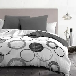 Home Linge Passion Parure de couette microfibre Audace - 1 housse de couette 220 x 240 cm + 2 taies d'oreiller 63 x 63 cm - Gris clair