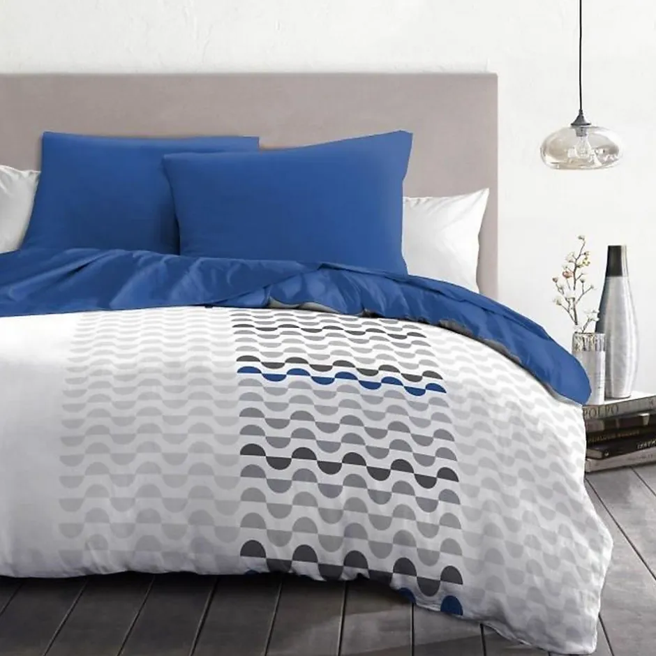 Home Linge Passion Parure de couette microfibre AMBROISIE - 1 housse de couette 220 x 240 cm + 2 taies d'oreiller 63 x 63 cm - Bleu