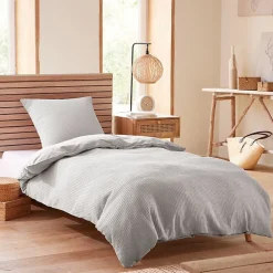 Coton Pur Parure de couette "Nid d'abeille" 140 x 200 pour lit 1 place - Nid d'abeille Perle