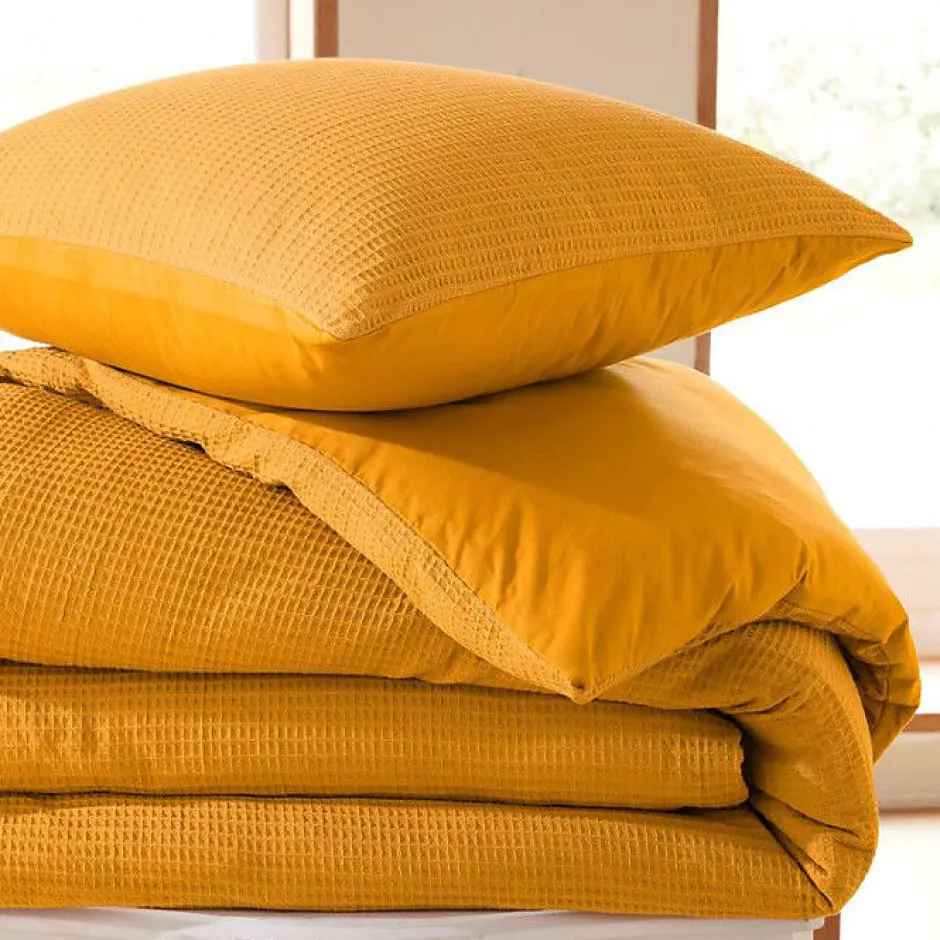 Coton Pur Parure de couette "Nid d'abeille" 260 x 240 pour lit 2 Places "King Size" 160 à 180 cm - Nid d'abeille Curry