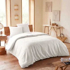 Coton Pur Parure de couette "Nid d'abeille" 260 x 240 pour lit 2 Places "King Size" 160 à 180 cm - Nid d'abeille Neige