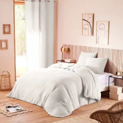 Coton Pur Parure de couette "Noah" Gaze de Coton 260 x 240 pour lit 2 Places "King Size" 160 à 180 cm - Noah Neige Outlet
