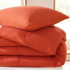 Coton Pur Parure de couette "Noah" Gaze de Coton 260 x 240 pour lit 2 Places "King Size" 160 à 180 cm - Noah Terracotta Hot