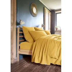 L'Effet Papillon Parure de draps 4 pièces & 5 pièces "Gaïa" Gaze de Coton - Gaïa Safran - Parure de draps 4 pièces (1 Drap plat 240 x 300 + 1 Drap