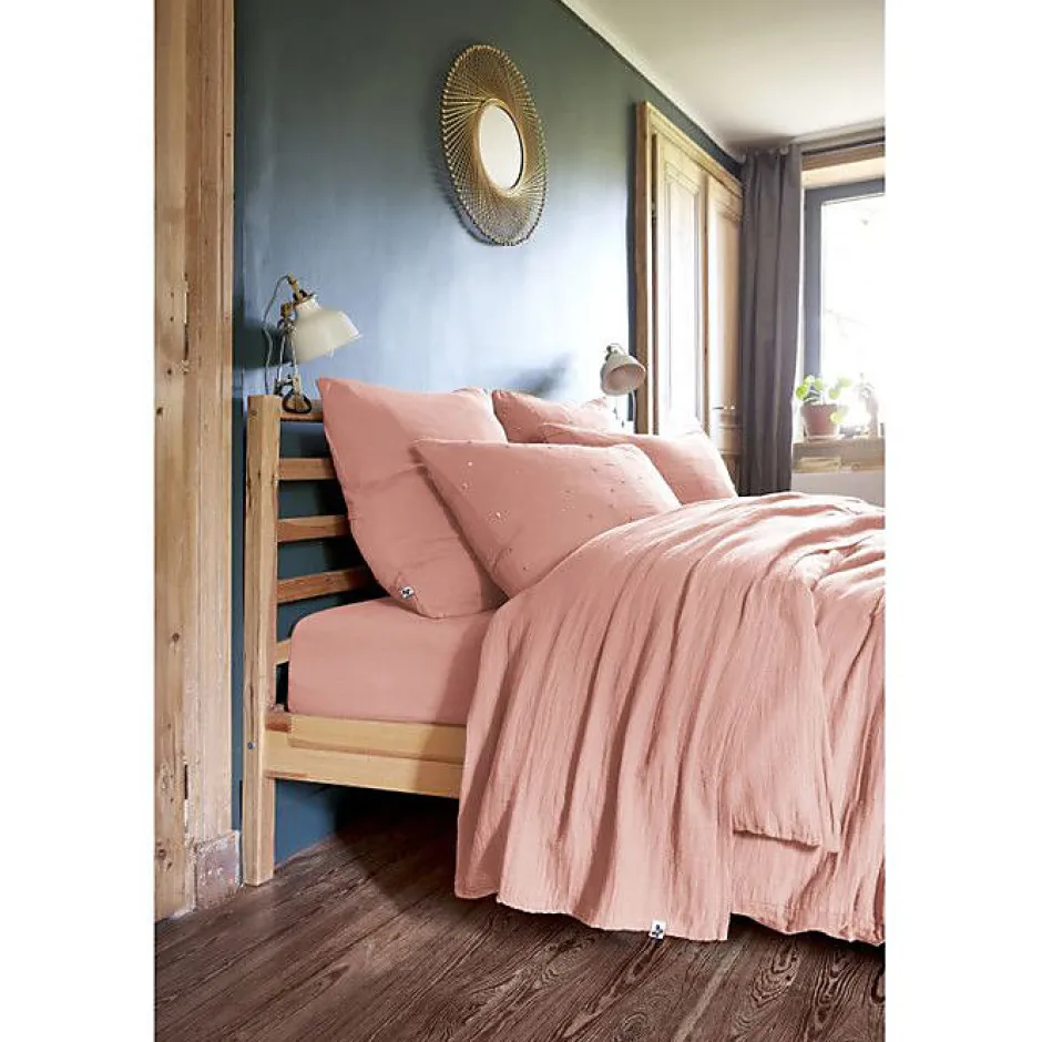 L'Effet Papillon Parure de draps 4 pièces & 5 pièces "Gaïa" Gaze de Coton - Gaïa Rose Pêche - Parure de draps 4 pièces (1 Drap plat 270 x 300 + 1 D Online