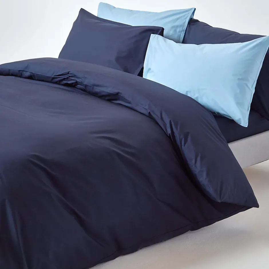Homescapes Parure de lit 100% coton égyptien 200 fils bleu marine, 155x220cm - Discount