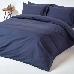 Homescapes Parure de lit 100% coton égyptien 200 fils bleu marine, 260x220cm -