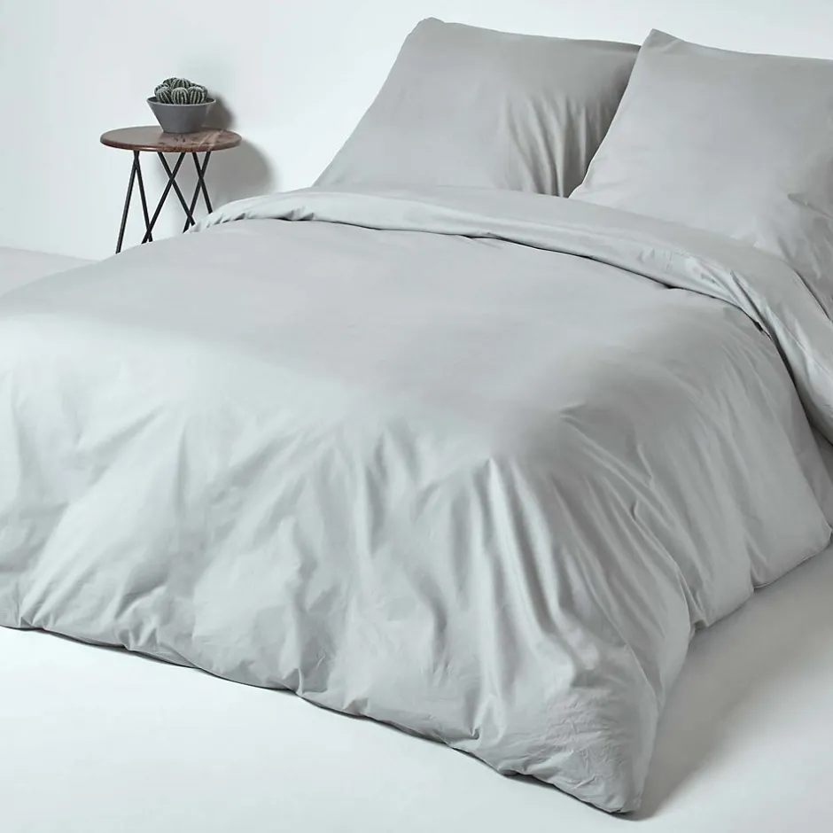 Homescapes Parure de lit 100% coton égyptien 200 fils gris acier, 240x220cm -