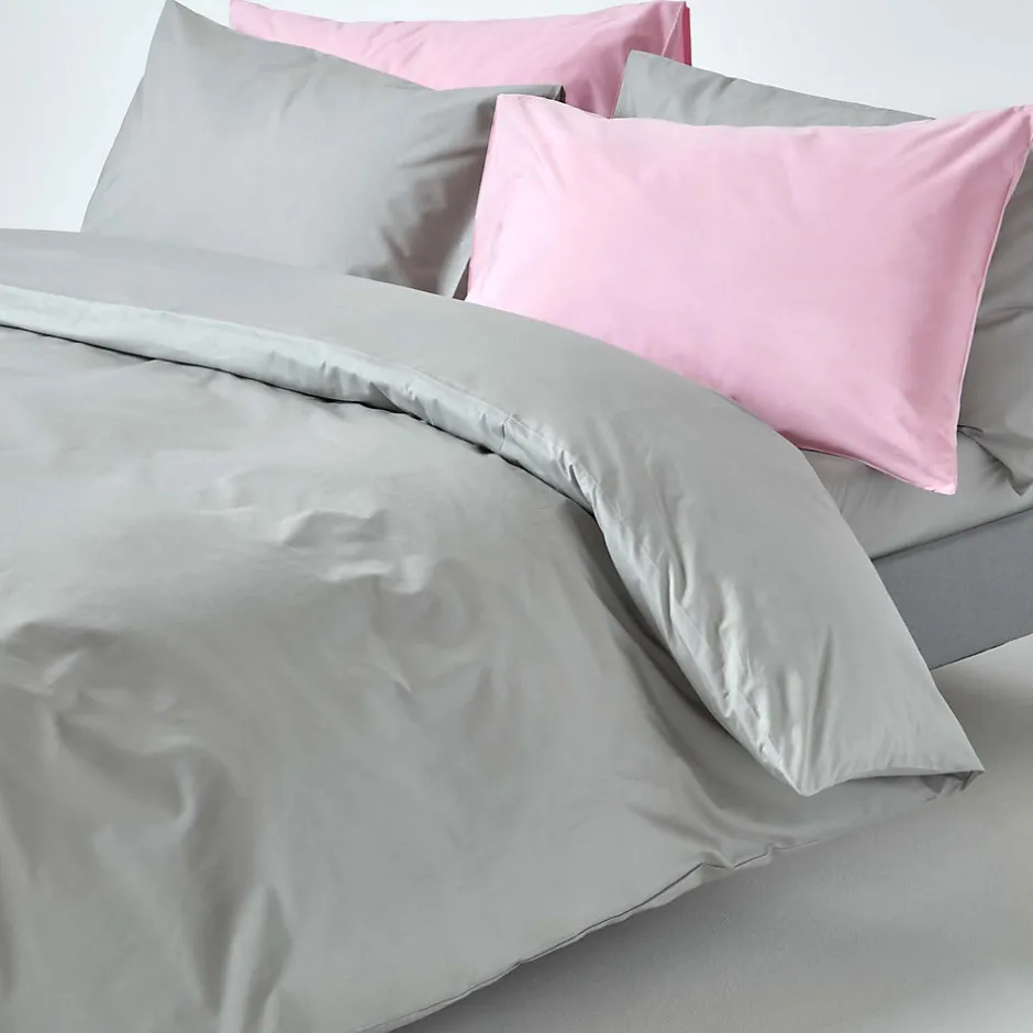 Homescapes Parure de lit 100% coton égyptien 200 fils gris acier, 240x220cm -