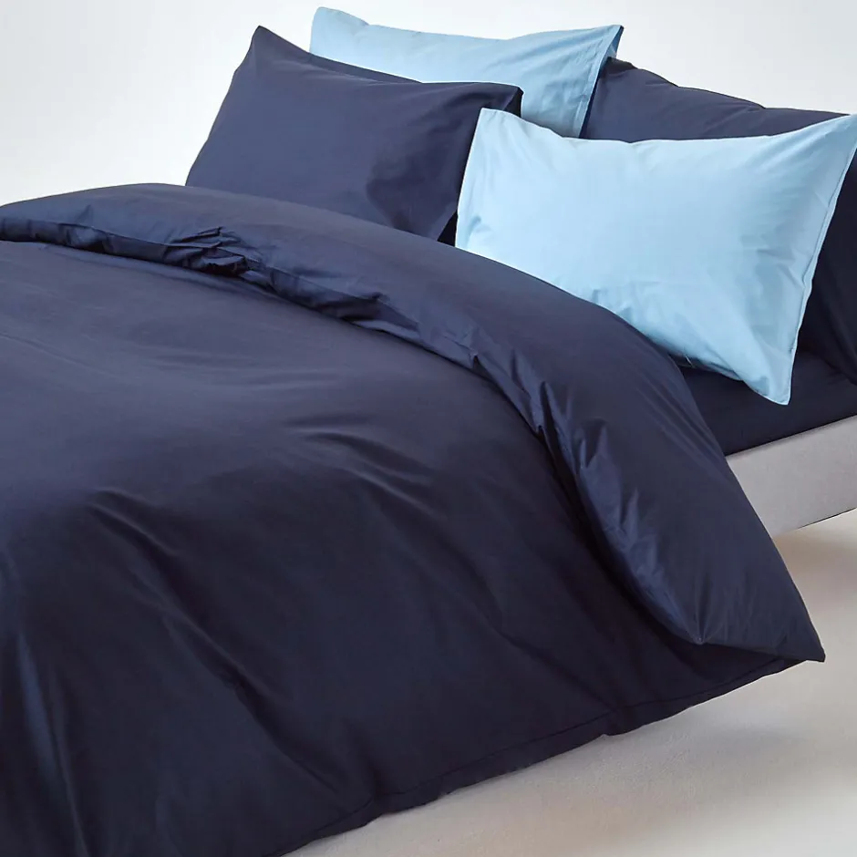 Homescapes Parure de lit 100% coton égyptien 200 fils bleu marine, 200x200cm -