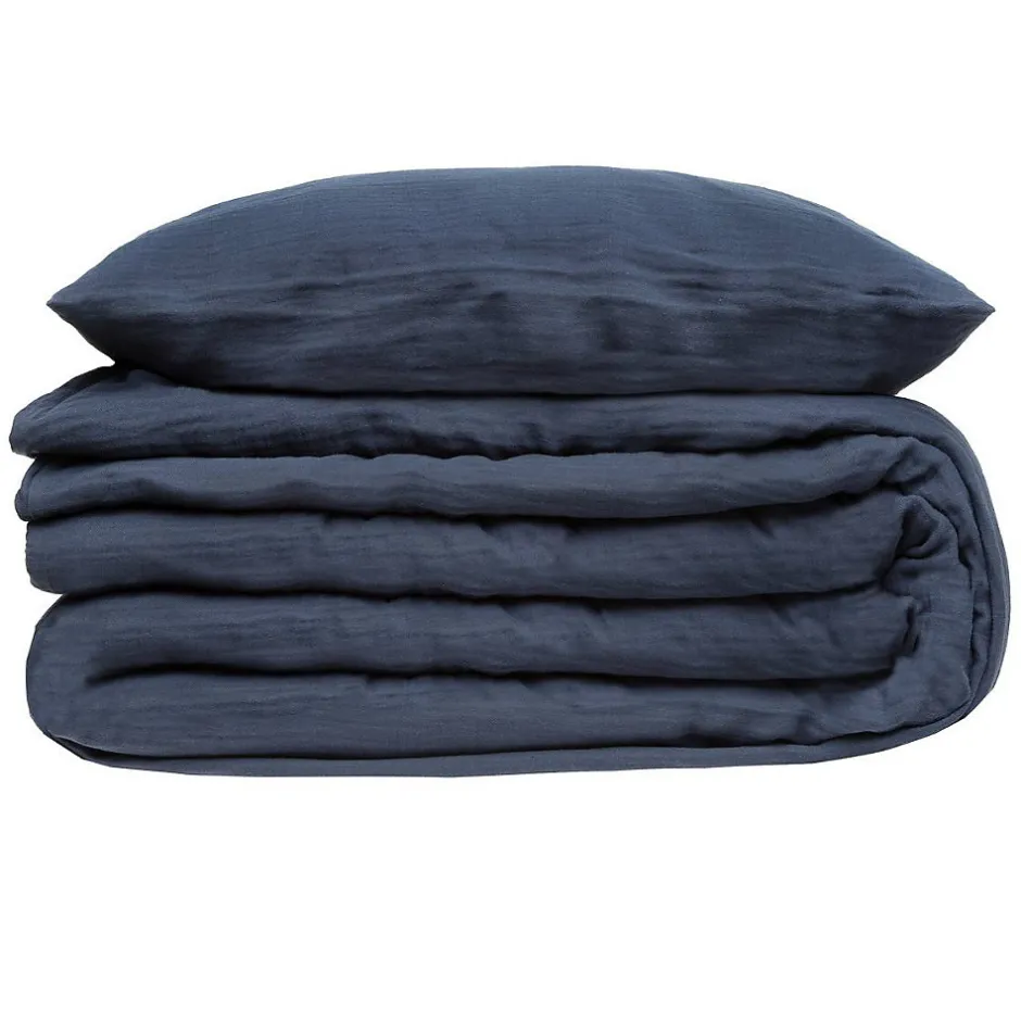 Atmosphera Créateur D'Intérieur Parure de lit - gaze de coton - bleu gris - 240x220 cm - Atmosphera