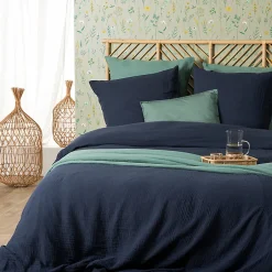 Atmosphera Créateur D'Intérieur Parure de lit - gaze de coton - bleu gris - 240x220 cm - Atmosphera